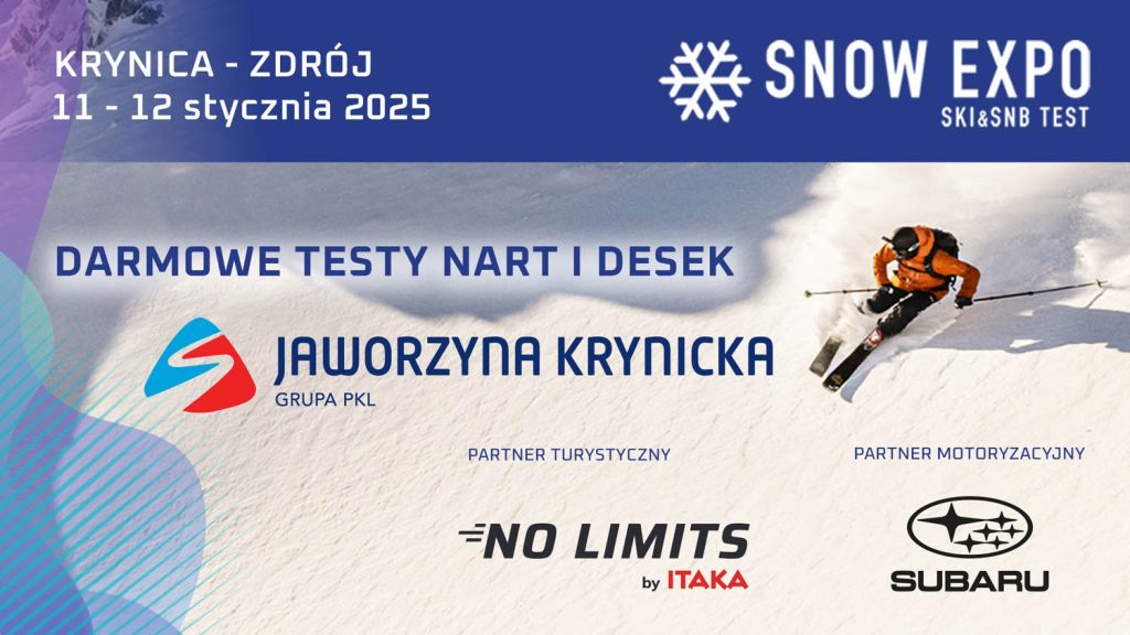 Plakat testów sprzętu sportów zimowych w Jaworzynie Krynickiej